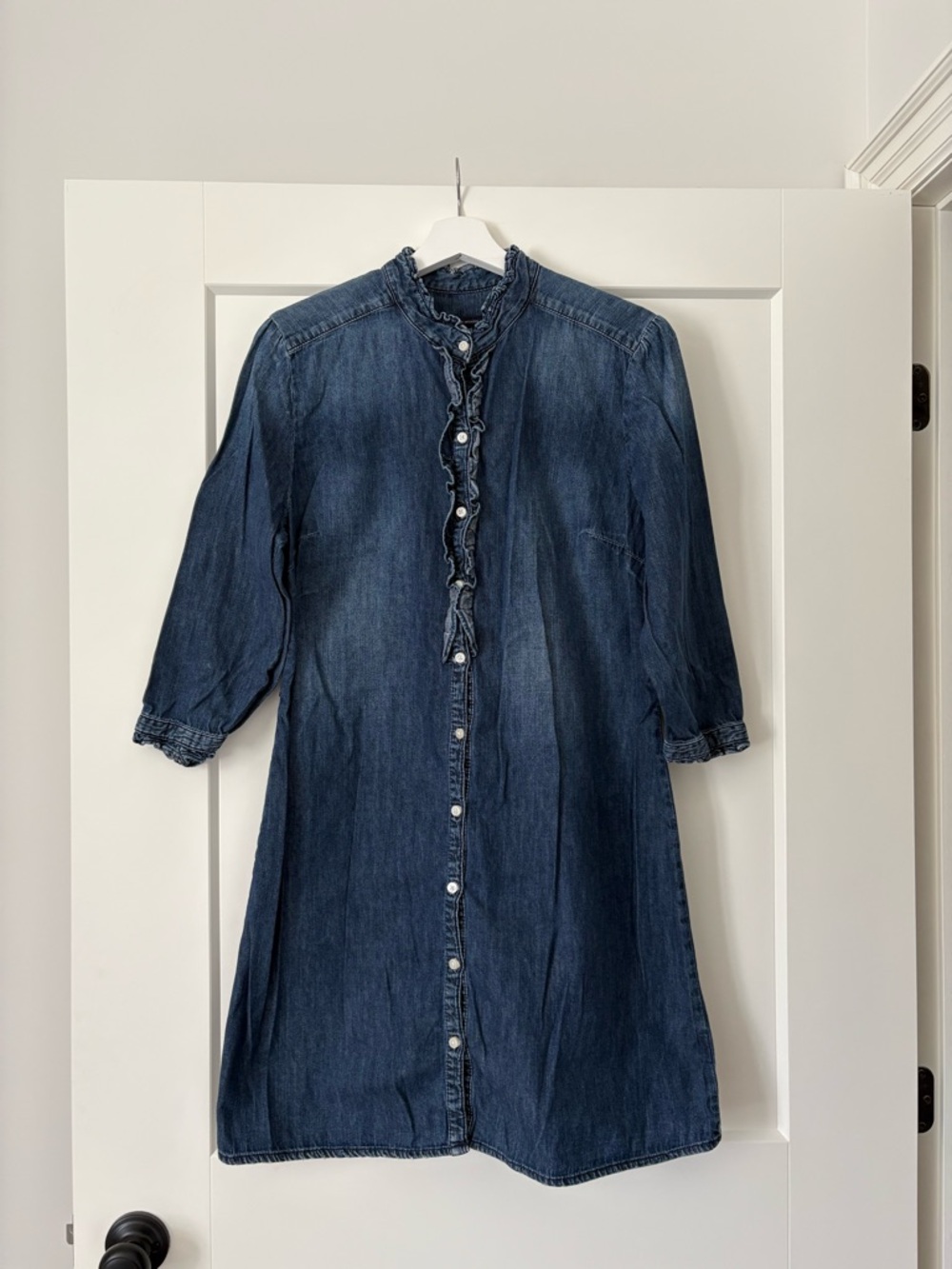 Tommy Hilfiger Ruffled Denim Button-Up Top - Blue